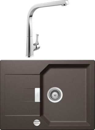 Комплект Мойка Schock Manhattan 45D Cristalite с клапаном-автоматом, инка + Смеситель MEGA Mega