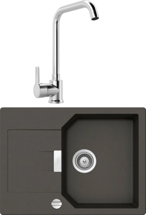 Комплект Мойка Schock Manhattan 45D Cristalite с клапаном-автоматом, баварский камень + Смеситель MEGA Ege MG-PL10 хром