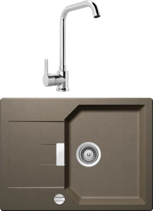 Комплект Мойка Schock Manhattan 45D Cristalite с клапаном-автоматом, альпака + Смеситель MEGA Ege MG-PL10 хром