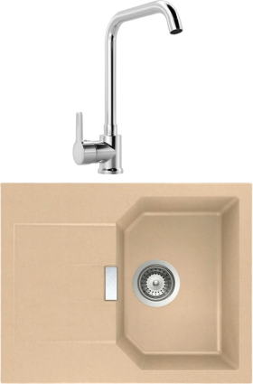 Комплект Мойка Schock Manhattan 40D Cristalite лунный камень + Смеситель MEGA Ege MG-PL10 хром