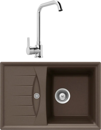 Комплект Мойка Schock Genius 45D Small (D-100S) Cristalite мокка + Смеситель MEGA Ege MG-PL10 хром