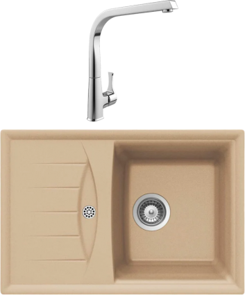 Комплект Мойка Schock Genius 45D Small (D-100S) Cristalite лунный камень + Смеситель MEGA Mega