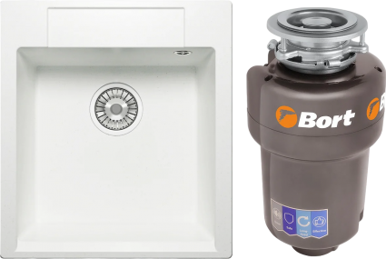 Комплект Мойка Tolero Classic R-117/923 белая + Измельчитель Bort Titan Max Power