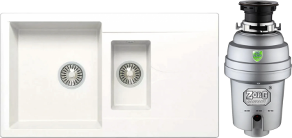Комплект Мойка Polygran Brig 870 белый хлопок + Измельчитель Zorg Inox D