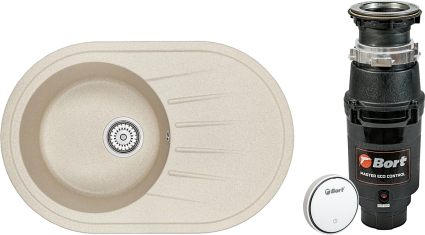 Комплект Мойка Granula Standart 7601, бежевый + Измельчитель Bort Master Eco Control