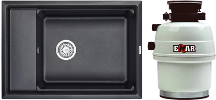 Комплект Мойка Granula Kitchen Space 7305, черный + Измельчитель Emar