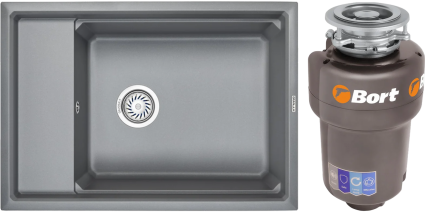 Комплект Мойка Granula Kitchen Space 7305, алюминиум + Измельчитель Bort Titan Max Power FullControl
