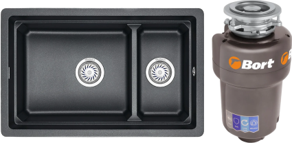 Комплект Мойка Granula Kitchen Space 7304U, шварц + Измельчитель Bort Titan Max Power