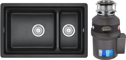 Комплект Мойка Granula Kitchen Space 7304U, черный + Измельчитель Bort Titan Extra