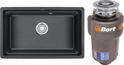 Комплект Мойка Granula Kitchen Space 7303U, черный + Измельчитель Bort Titan 5000