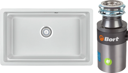Комплект Мойка Granula Kitchen Space 7303U, арктик + Измельчитель Bort Titan 4000 Plus