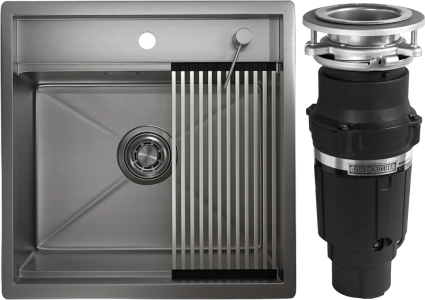 Комплект Мойка Granula Kitchen Space 5051, сталь сатин + Измельчитель Bone Crusher BC 610-AS