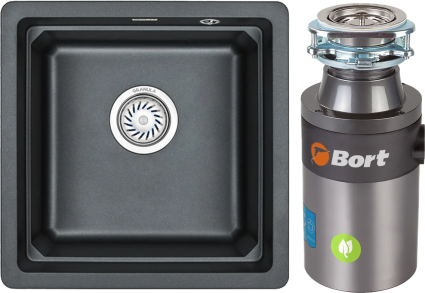 Комплект Мойка Granula Kitchen Space 4501U, шварц + Измельчитель Bort Titan 4000 Plus
