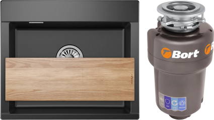 Комплект Мойка Granula Estetica 5804, шварц + Измельчитель Bort Titan Max Power FullControl