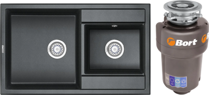 Комплект Мойка Granula 8201, шварц + Измельчитель Bort Titan Max Power