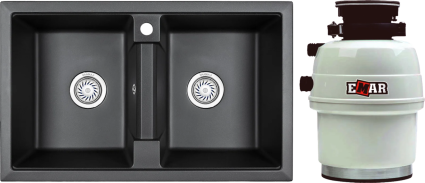 Комплект Мойка Granula 8101, черный + Измельчитель Emar