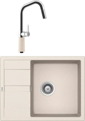 Комплект Мойка Schock Optima 50D Cristalite эверест + Смеситель Cristalite SC-530-D выдвижной излив, эверест