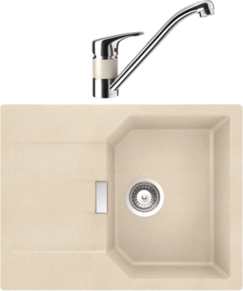 Комплект Мойка Schock Manhattan 45D Cristalite с клапаном-автоматом, эверест + Смеситель Cristalite SC-40 эверест