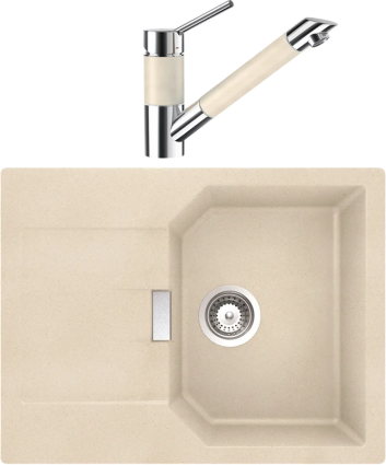 Комплект Мойка Schock Manhattan 45D Cristalite эверест + Смеситель Cristalite SC-200-D выдвижной излив, эверест