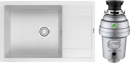Комплект Мойка Granula 7805, арктик + Измельчитель Zorg Inox D