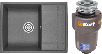 Комплект Мойка Granula 6501, графит + Измельчитель Bort Titan Max Power