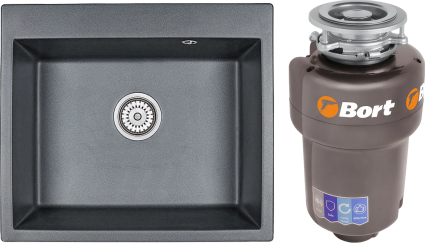 Комплект Мойка Granula 6001, шварц + Измельчитель Bort Titan Max Power