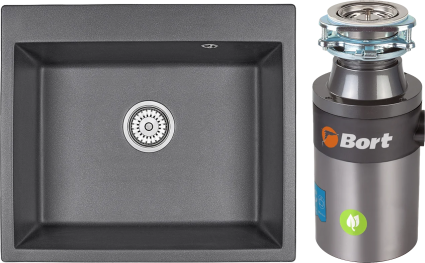 Комплект Мойка Granula 6001, графит + Измельчитель Bort Titan 4000 Plus