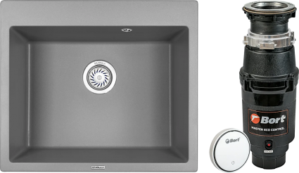 Комплект Мойка Granula 6001, алюминиум + Измельчитель Bort Master Eco Control