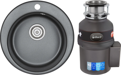 Комплект Мойка Granula 4801, шварц + Измельчитель Bort Titan Extra