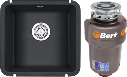 Комплект Мойка Granula 3801, шварц + Измельчитель Bort Titan Max Power