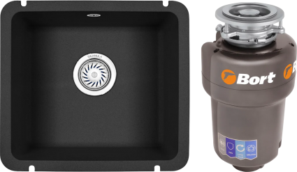 Комплект Мойка Granula 3601, черный + Измельчитель Bort Titan 5000