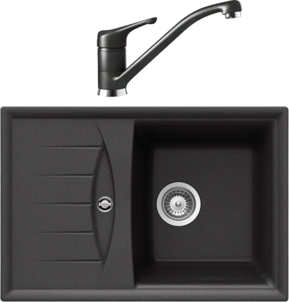 Комплект Мойка Schock Genius 45D Small (D-100S) Cristalite оникс + Смеситель Cristalite Neos оникс