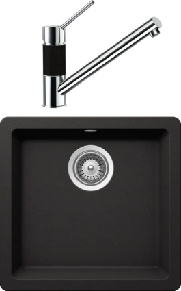 Комплект Мойка Schock Quadro 50 Cristalite неро + Смеситель Cristalite SC-50 неро