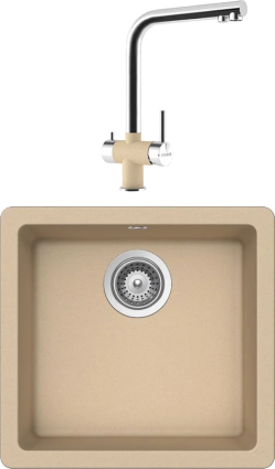 Комплект Мойка Schock Quadro 700516U 50 Cristalite лунный камень + Смеситель Cristalite Vitus лунный камень