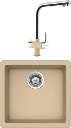 Комплект Мойка Schock Quadro 50 Cristalite лунный камень + Смеситель Cristalite Vitus лунный камень