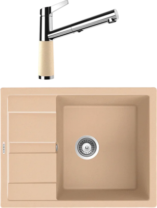 Комплект Мойка Schock Optima 50D Cristalite лунный камень + Смеситель Cristalite SC-510-D выдвижной излив, лунный камень
