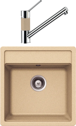 Комплект Мойка Schock Nemo 50 (N-100S) Cristalite лунный камень + Смеситель Cristalite SC-50 лунный камень