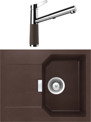 Комплект Мойка Schock Manhattan 40D Cristalite мокка + Смеситель Cristalite SC-510-D выдвижной излив, мокка