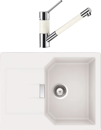Комплект Мойка Schock Manhattan 45D Cristalite альпина + Смеситель Cristalite SC-50-D выдвижной излив, альпина