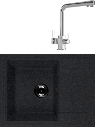 Комплект Мойка Whinstone Мунго 650 черный + Смеситель MEGA Life MG-TK06 хром