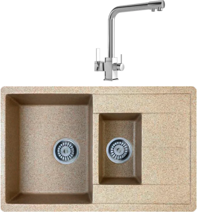 Комплект Мойка Whinstone Гурон 1 1/2B 1D бежевый + Смеситель MEGA Life MG-TK06 хром