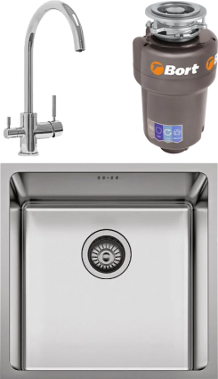 Комплект Мойка Seaman Eco Roma + Смеситель Barcelone SSL-5385 water polish + Измельчитель Bort Titan Max Power FullControl