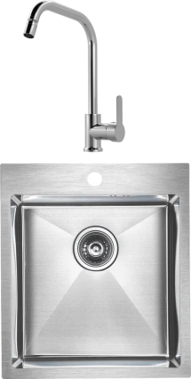 Комплект Мойка Paulmark Kroner PM214551-BS брашированная нержавеющая сталь + Смеситель MEGA City MG- ZRV104 хром