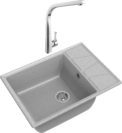 Комплект Мойка GranFest Vertex GF-V-680L серая + Смеситель MEGA Mega
