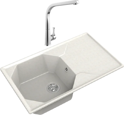 Комплект Мойка GranFest Unique U-840L белая + Смеситель MEGA Mega