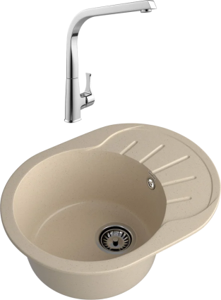 Комплект Мойка GranFest Rondo R-580L кашемир + Смеситель MEGA Mega