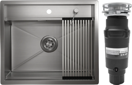 Комплект Мойка Granula Kitchen Space 6051, сталь сатин + Измельчитель Bone Crusher BC 910-SL-Slim Line