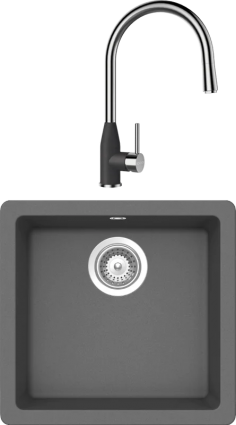 Комплект Мойка Schock Quadro 701048U 50 Cristalite баварский камень + Смеситель Cristalite Kavus-D выдвижной излив, баварский камень