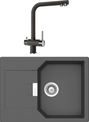 Комплект Мойка Schock Manhattan 45D Cristalite баварский камень + Смеситель Cristalite Wellus New баварский камень
