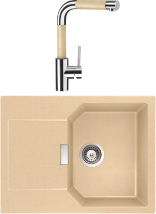 Комплект Мойка Schock Manhattan 45D Cristalite лунный камень + Смеситель Cristalite SC-300-D выдвижной излив, лунный камень